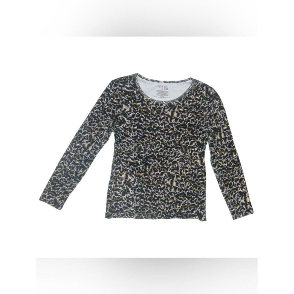 Time And Tru Leopard Print Long Sleeve Tee Sz S Neutral Tones